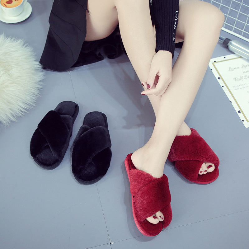 Low Heel Flat Simple Warm Comfortable Plush Slippers Home Floor Slippers