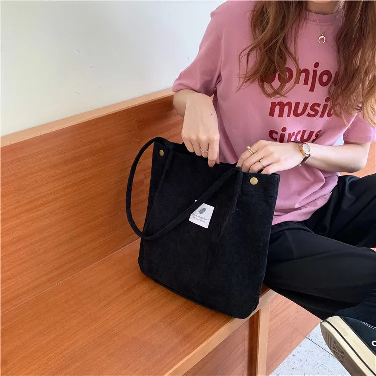 Fashion Women's Shoulder Bag Large Capacity Corduroy Shopping Bag Canvas Women's Bag Literary Leisure Shoulder Bag