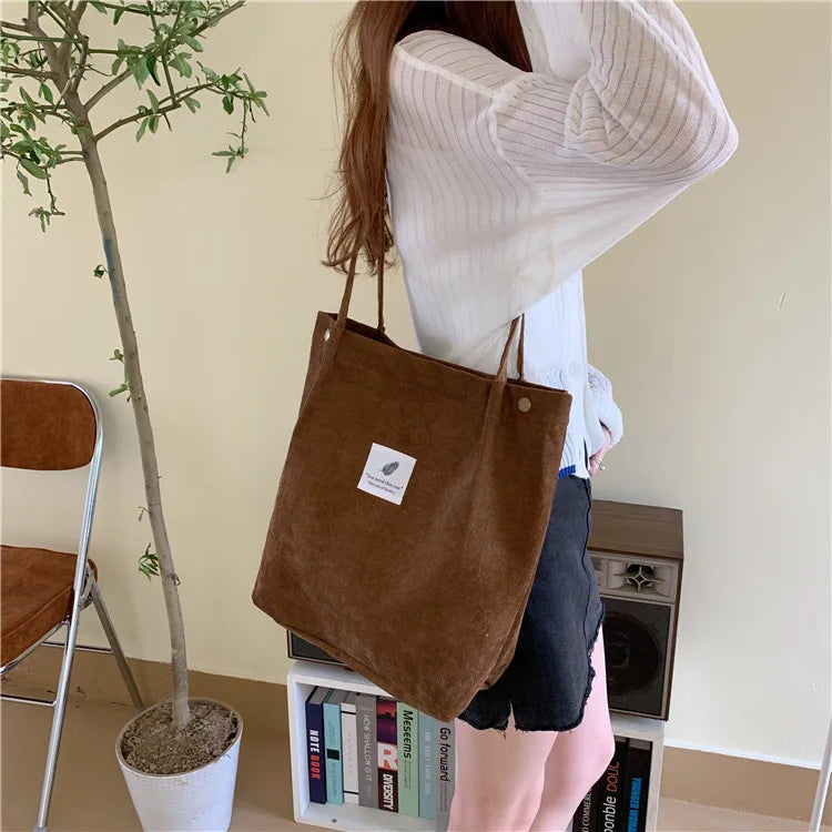 Fashion Women's Shoulder Bag Large Capacity Corduroy Shopping Bag Canvas Women's Bag Literary Leisure Shoulder Bag