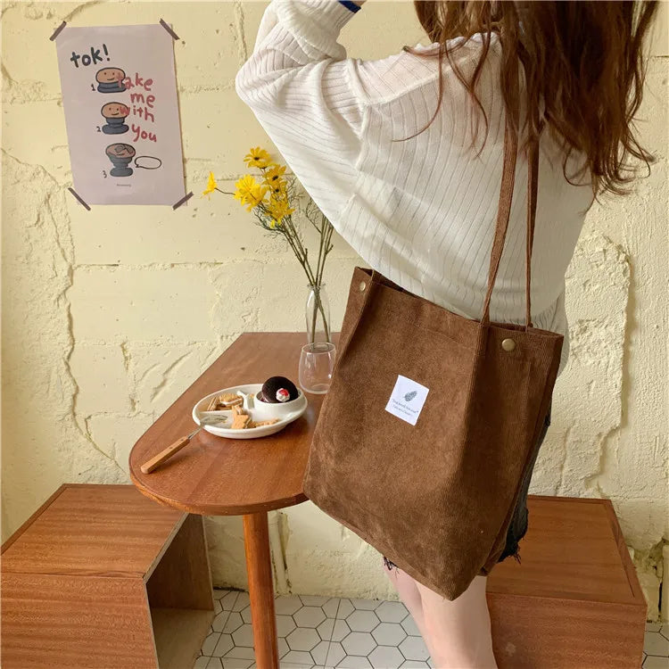 Fashion Women's Shoulder Bag Large Capacity Corduroy Shopping Bag Canvas Women's Bag Literary Leisure Shoulder Bag