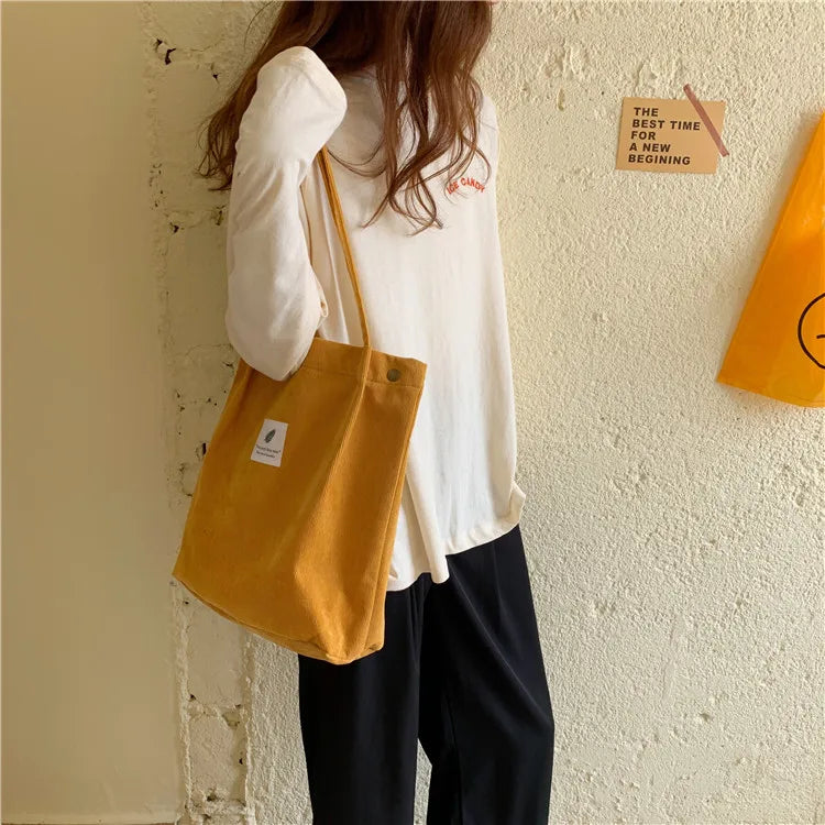 Fashion Women's Shoulder Bag Large Capacity Corduroy Shopping Bag Canvas Women's Bag Literary Leisure Shoulder Bag