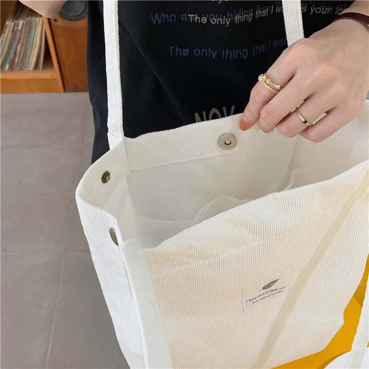 Fashion Women's Shoulder Bag Large Capacity Corduroy Shopping Bag Canvas Women's Bag Literary Leisure Shoulder Bag