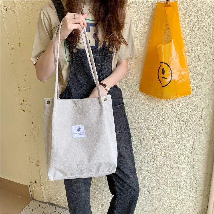 Fashion Women's Shoulder Bag Large Capacity Corduroy Shopping Bag Canvas Women's Bag Literary Leisure Shoulder Bag