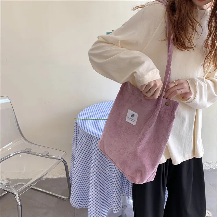 Fashion Women's Shoulder Bag Large Capacity Corduroy Shopping Bag Canvas Women's Bag Literary Leisure Shoulder Bag