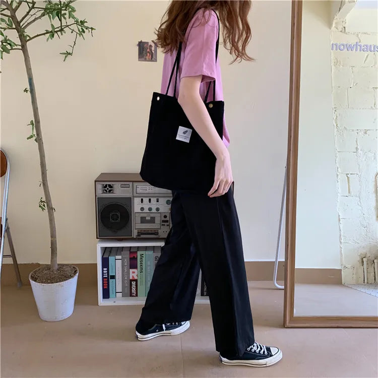 Fashion Women's Shoulder Bag Large Capacity Corduroy Shopping Bag Canvas Women's Bag Literary Leisure Shoulder Bag