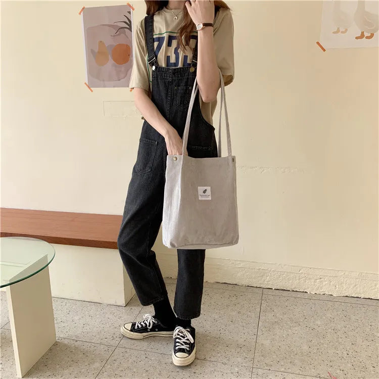 Fashion Women's Shoulder Bag Large Capacity Corduroy Shopping Bag Canvas Women's Bag Literary Leisure Shoulder Bag