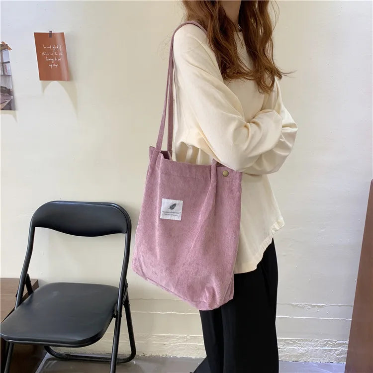 Fashion Women's Shoulder Bag Large Capacity Corduroy Shopping Bag Canvas Women's Bag Literary Leisure Shoulder Bag