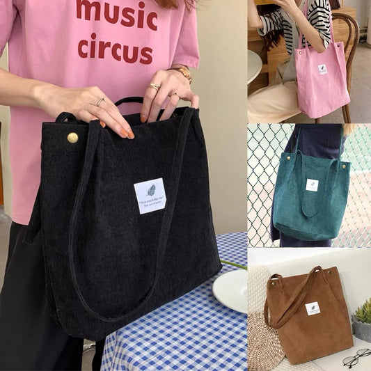 Fashion Women's Shoulder Bag Large Capacity Corduroy Shopping Bag Canvas Women's Bag Literary Leisure Shoulder Bag