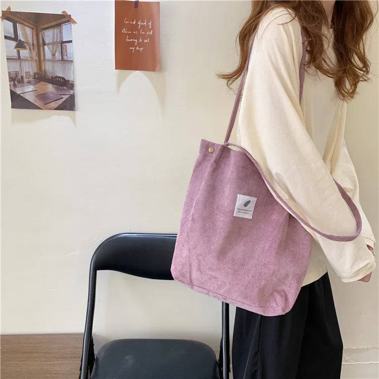 Fashion Women's Shoulder Bag Large Capacity Corduroy Shopping Bag Canvas Women's Bag Literary Leisure Shoulder Bag