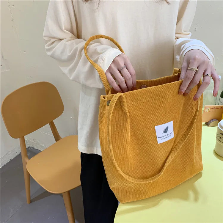 Fashion Women's Shoulder Bag Large Capacity Corduroy Shopping Bag Canvas Women's Bag Literary Leisure Shoulder Bag