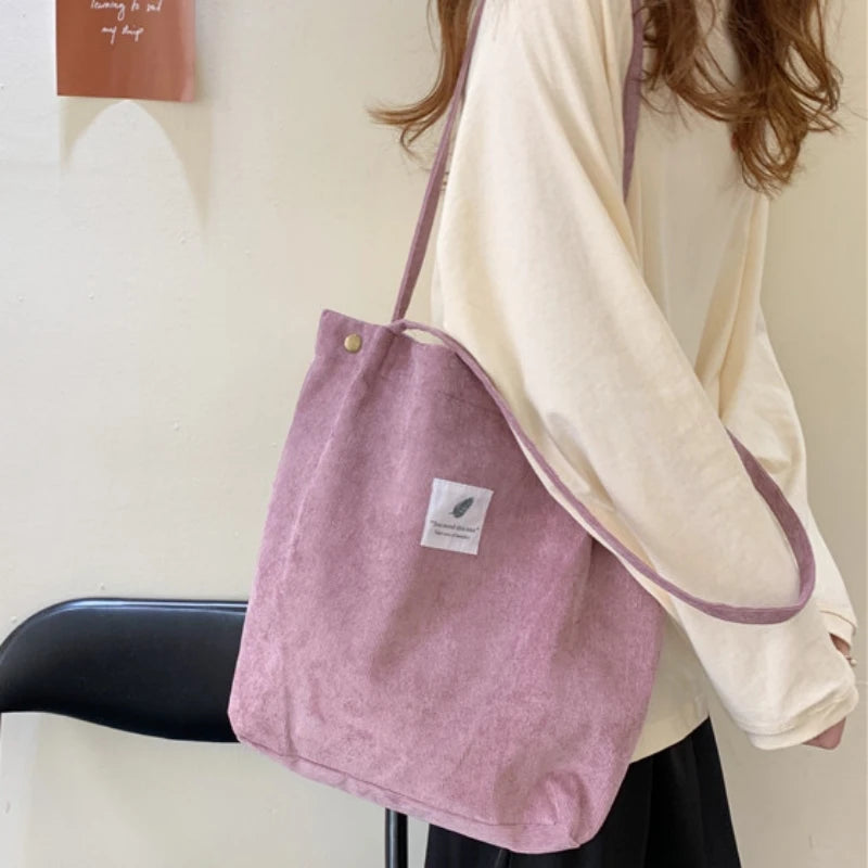 Fashion Women's Shoulder Bag Large Capacity Corduroy Shopping Bag Canvas Women's Bag Literary Leisure Shoulder Bag