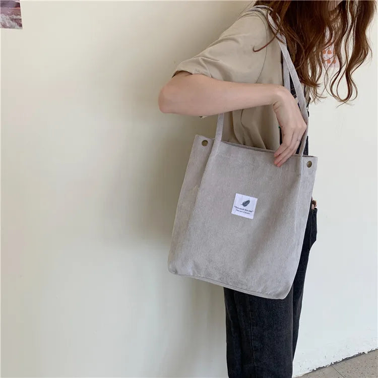 Fashion Women's Shoulder Bag Large Capacity Corduroy Shopping Bag Canvas Women's Bag Literary Leisure Shoulder Bag