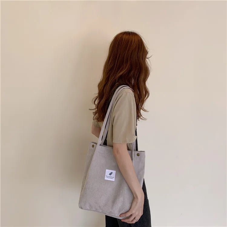 Fashion Women's Shoulder Bag Large Capacity Corduroy Shopping Bag Canvas Women's Bag Literary Leisure Shoulder Bag