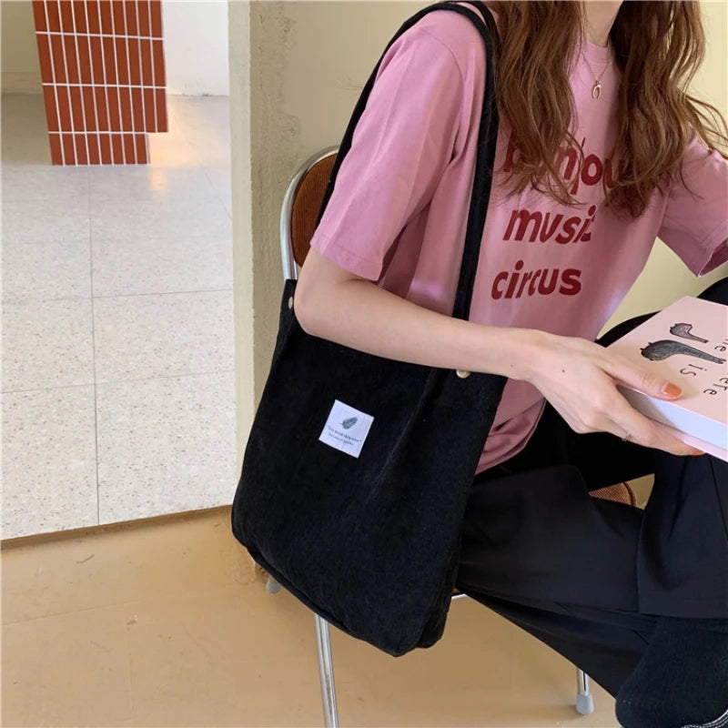 Fashion Women's Shoulder Bag Large Capacity Corduroy Shopping Bag Canvas Women's Bag Literary Leisure Shoulder Bag