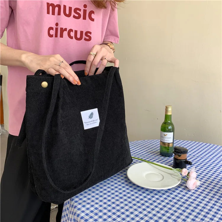 Fashion Women's Shoulder Bag Large Capacity Corduroy Shopping Bag Canvas Women's Bag Literary Leisure Shoulder Bag