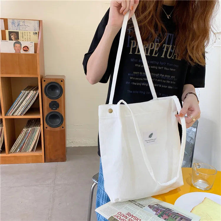 Fashion Women's Shoulder Bag Large Capacity Corduroy Shopping Bag Canvas Women's Bag Literary Leisure Shoulder Bag