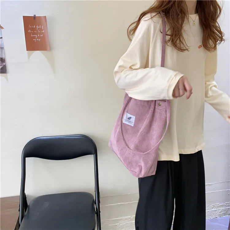 Fashion Women's Shoulder Bag Large Capacity Corduroy Shopping Bag Canvas Women's Bag Literary Leisure Shoulder Bag