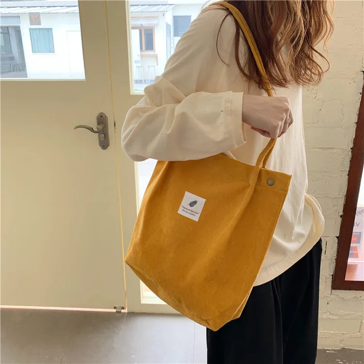 Fashion Women's Shoulder Bag Large Capacity Corduroy Shopping Bag Canvas Women's Bag Literary Leisure Shoulder Bag