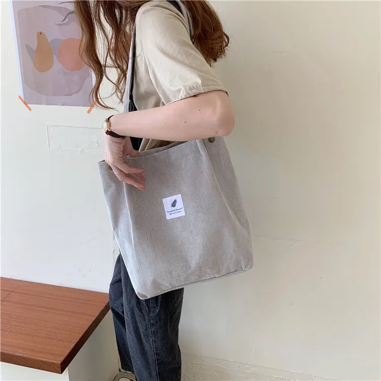 Fashion Women's Shoulder Bag Large Capacity Corduroy Shopping Bag Canvas Women's Bag Literary Leisure Shoulder Bag