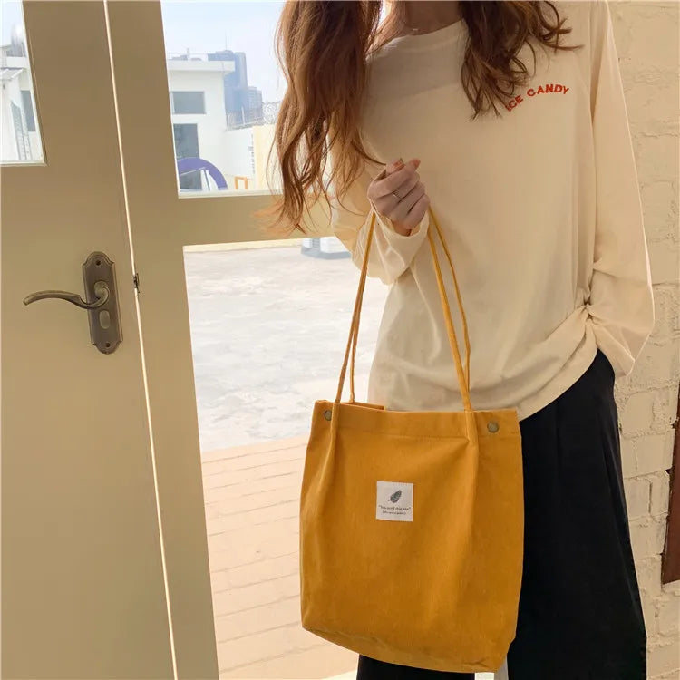 Fashion Women's Shoulder Bag Large Capacity Corduroy Shopping Bag Canvas Women's Bag Literary Leisure Shoulder Bag