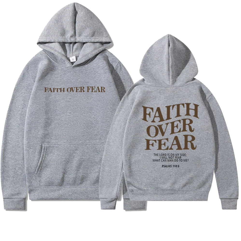 Faith Over Fear Christian Hoodie Sweatshirt Jesus Trendy Bible Verse Shirt Unisex Aesthetic Clothes Streetwear