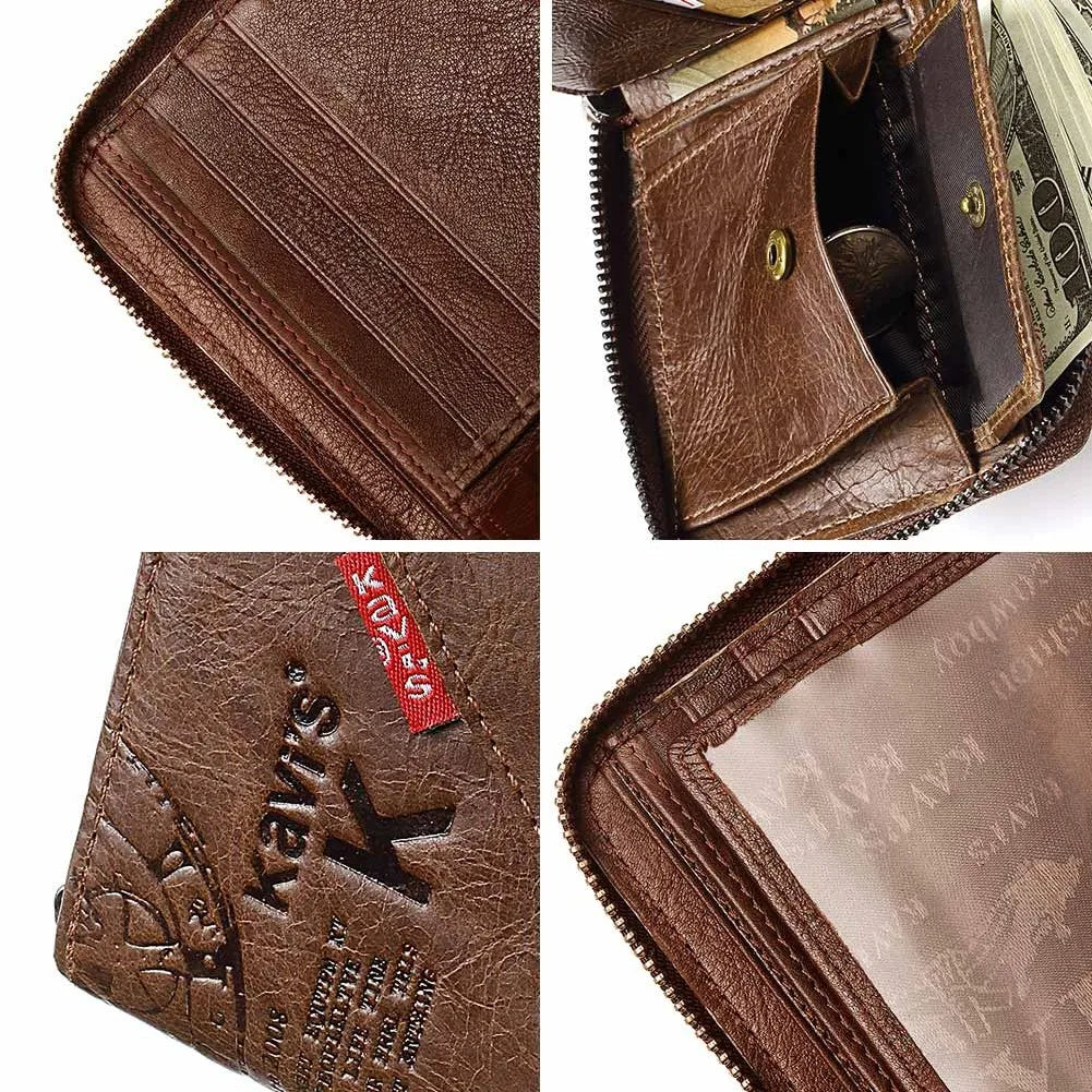 Vintage Short Men Wallets Genuine Leather Small Zipper Clutch Money Bag Solid Top Quality Coin Purse Male Porte Feuille Hommes