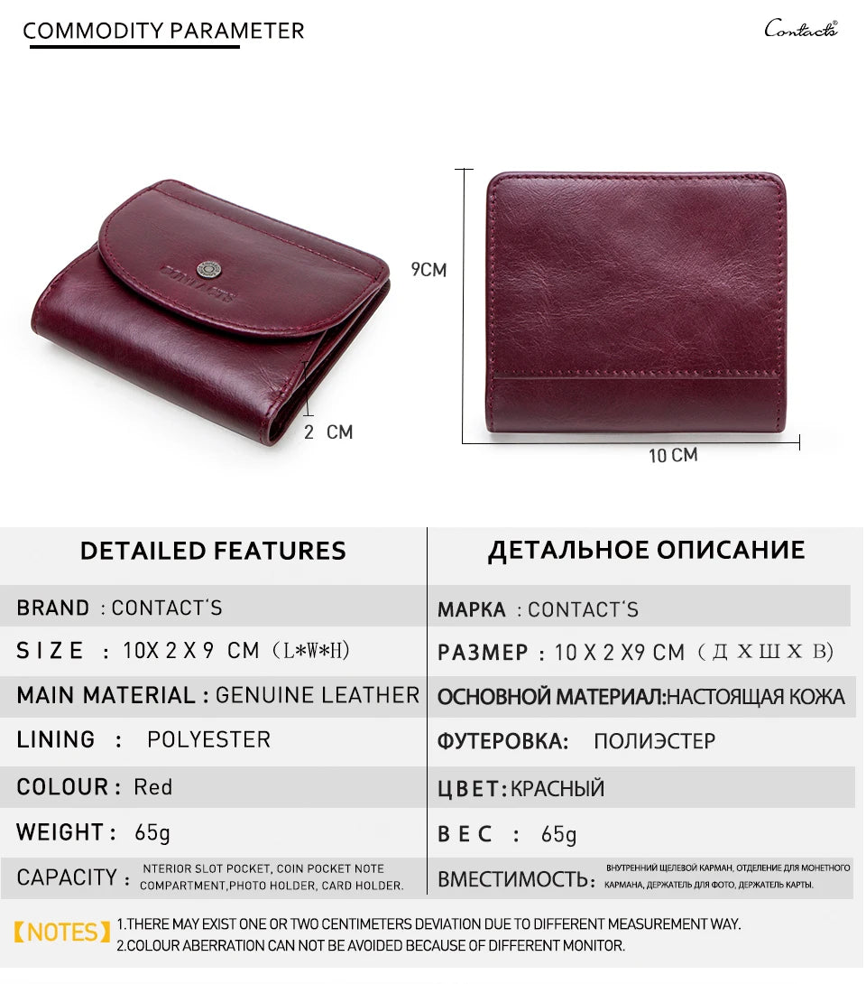 CONTACT'S Genuine Leather Short Wallets for Women Fashion Card Holder Money Clip Coin Purse Female Mini Wallet Women's Bag Purse