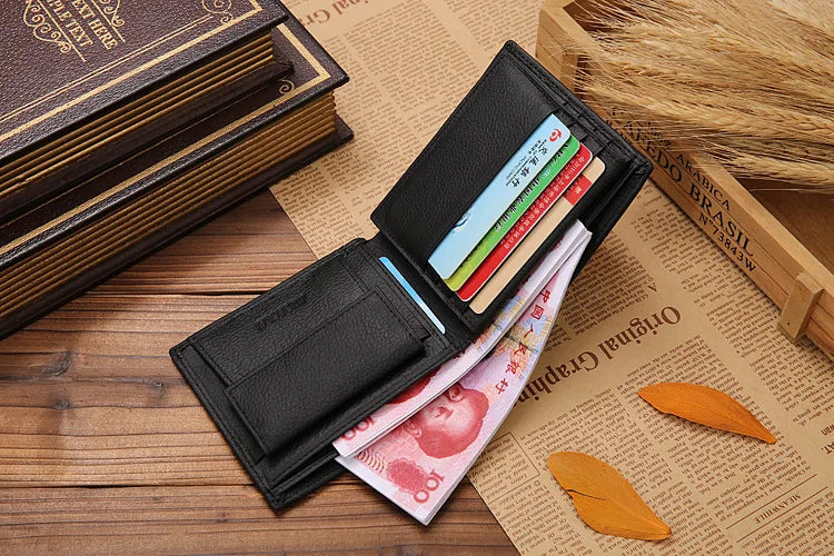 Free Name Engraving Short Genuine Leather Men Wallets Fashion Coin Pocket Card Holder Men Purse Simple Quality Male Wallets