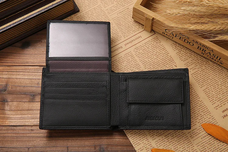 Free Name Engraving Short Genuine Leather Men Wallets Fashion Coin Pocket Card Holder Men Purse Simple Quality Male Wallets