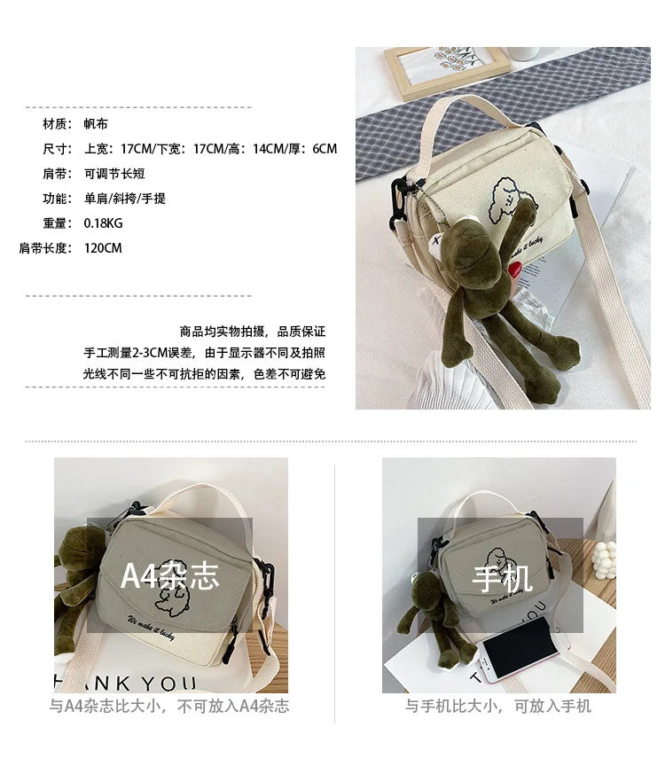 Ladies Fashion Canvas Small Square Bag Korean Version Multifunctional Cute Dog One-shoulder Diagonal Mobile Phone Package