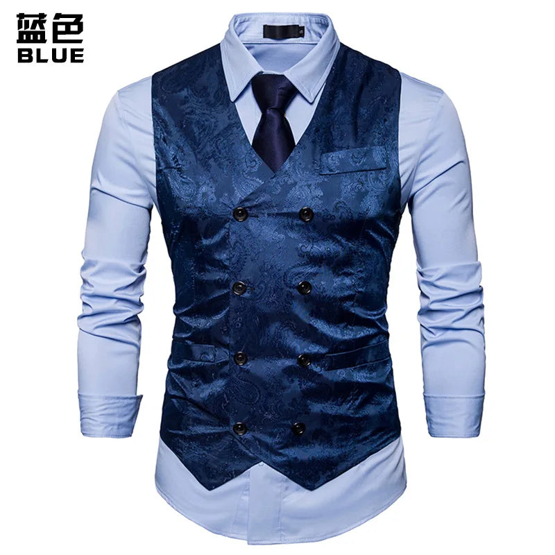 Men's Red Paisley Double Breasted Dress Vest 2024 Brand New Slim Fit Formal Business Sleeveless Waistcoat Men Chaleco Hombre 2XL