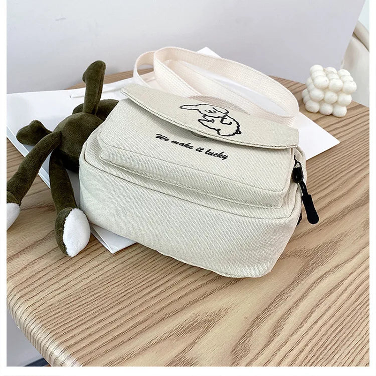 Ladies Fashion Canvas Small Square Bag Korean Version Multifunctional Cute Dog One-shoulder Diagonal Mobile Phone Package