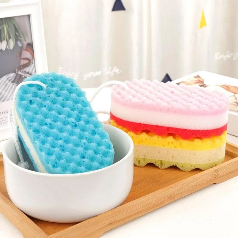 Éponge de bain ondulée à trois couches, brosse pour le corps, nettoyage de la peau, massage, nettoyage, douche, enfants, adultes, porte-serviette en mousse