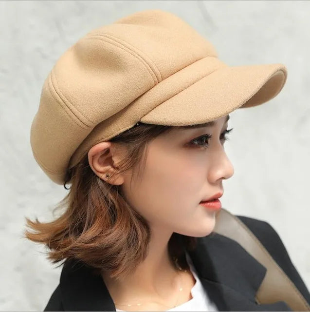 Autumn Winter Hats for Women Solid Plain Octagonal Newsboy Cap Men Ladies Casual Wool Hat Winter Beret Women Painter Caps