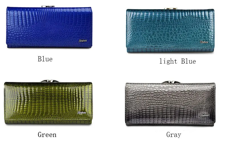 Designer Genuine Leather Women Wallet Female Long Clutch Money Bag  Luxury Brand Alligator Leather Ladies Coin Purse Wife's Gift