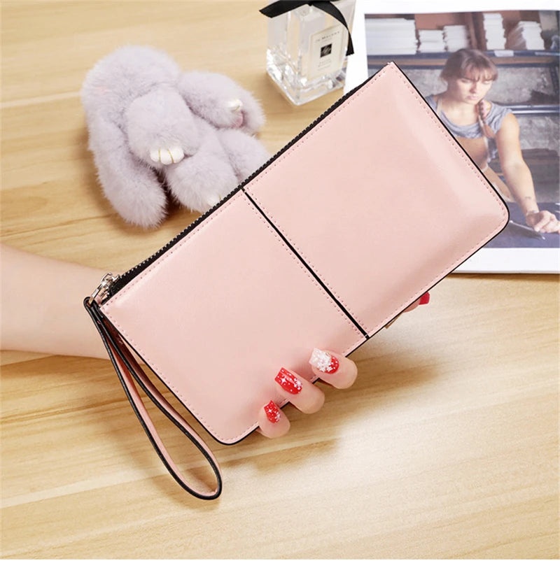 Women's Vintage Oil Wax Leather Zipper Clutch Wallet Female Large Capacity Coin Purse Ladies Wristband Simple Card Holder Wallet