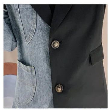 Women's Denim Patchwork Blazer Jacket, Casual Jacket