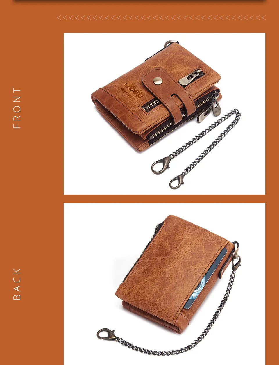 Hot Genuine Leather Men Wallet Coffee Coin Purse Mini Card Holder Chain PORTFOLIO Portomonee Male Walet Support Dropshiping