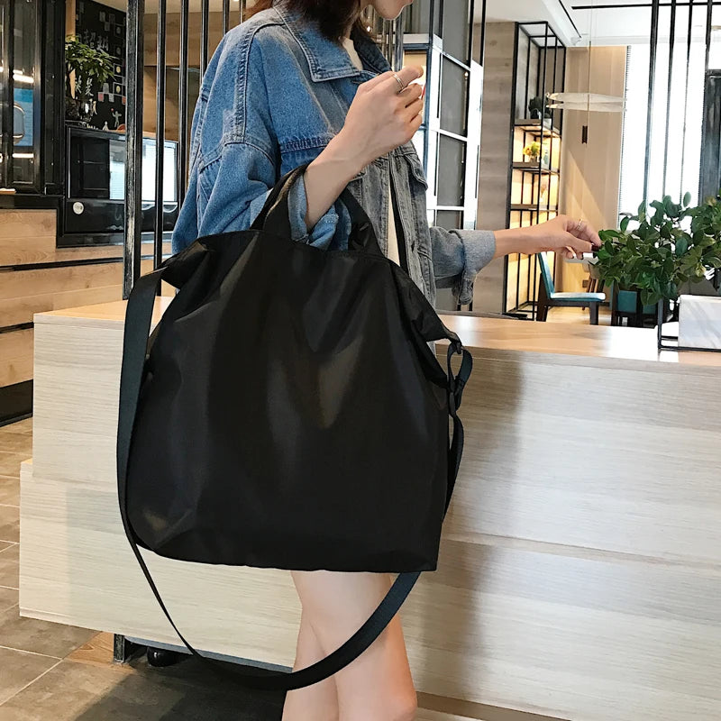 Women Nylon Shoulder Bag Large Capacity Waterproof Cloth Handbag Tote Solid Crossbody Bags Big Travel Bag Purse For Ladies