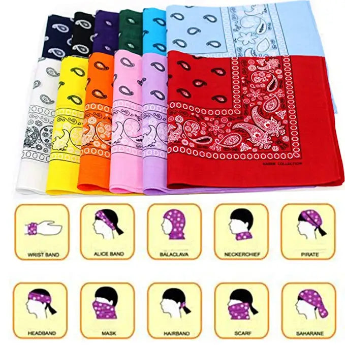 55x55cm Fashion Hip Hop 100% Cotton Bandana Square Scarf Cowboy Cashew Black Red Paisley Headband Print For Women/Men/Boys/Girls