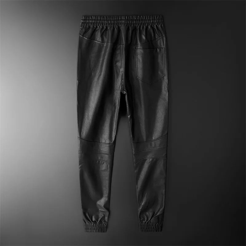 Men's Leather Pants Superior Quality Elastic Waist Jogger Pants PU Leather Motorcycle Trousers Biker's Pants