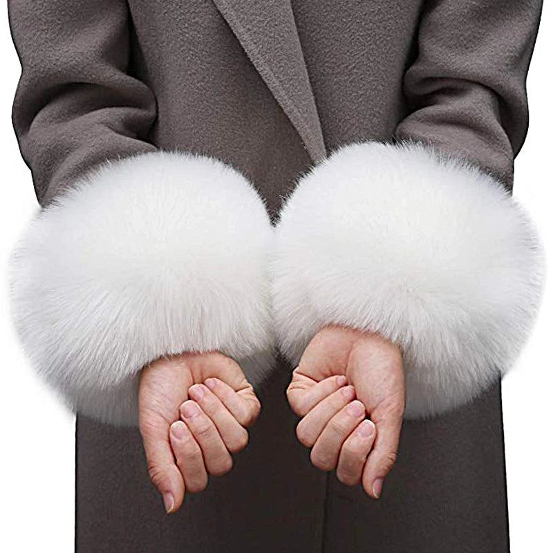 One Pair Women's Winter Arm Warmer Winter Faux Fur Plush Windproof Cuff Sleeve Elastic Wristband Arms Gloves Female Accessories