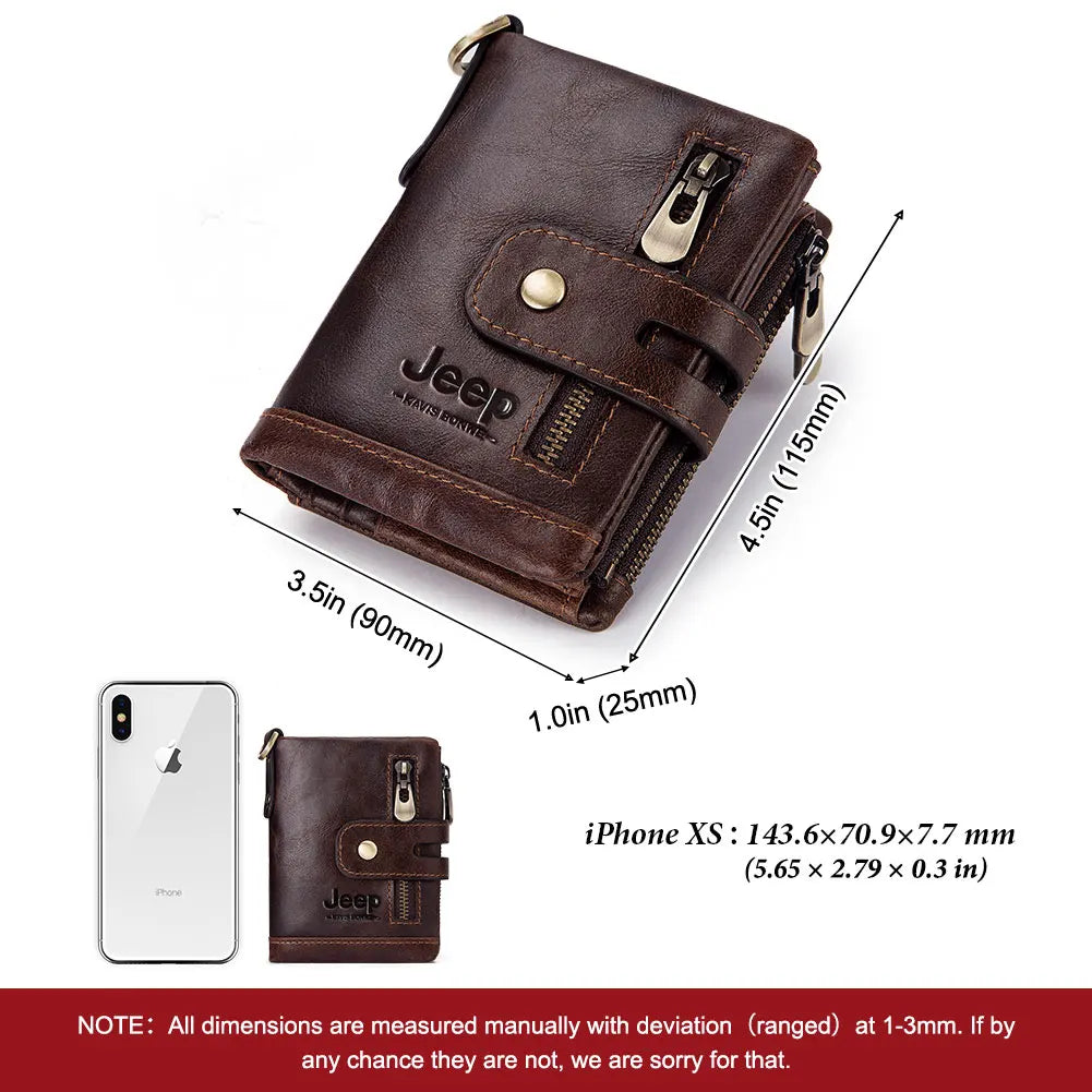 Hot Genuine Leather Men Wallet Coffee Coin Purse Mini Card Holder Chain PORTFOLIO Portomonee Male Walet Support Dropshiping