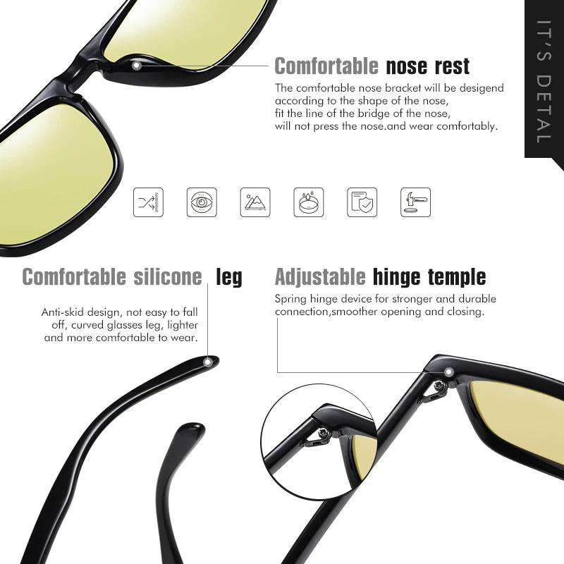 Brand Rivet Square Photochromic Sunglasses Men Polarized Women Driving Sun Glasses Day Night Vision Anti-Glare zonnebril heren