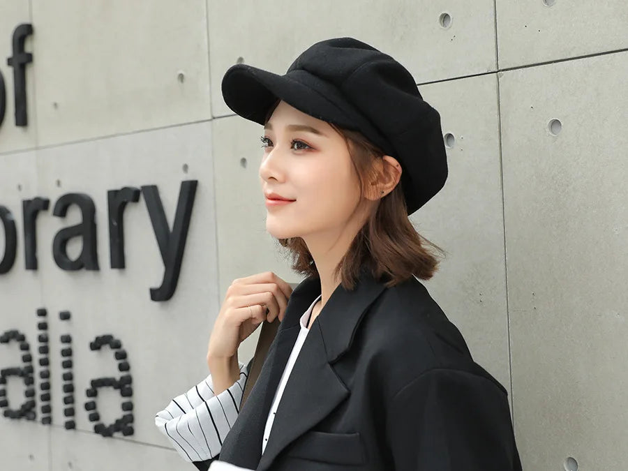 Autumn Winter Hats for Women Solid Plain Octagonal Newsboy Cap Men Ladies Casual Wool Hat Winter Beret Women Painter Caps