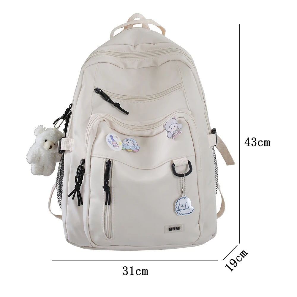 Fashion Big Student Backpack NEW Badge Rucksack Girls School Bag High Capacity Women Backpack Female Cute Leisure Travel Mochila