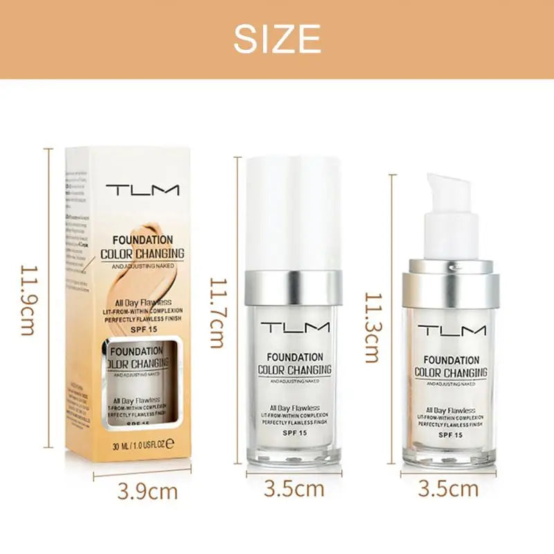 TLM Foundation Magic Fond de teint changeant de couleur liquide doux mat longue tenue Base de maquillage hydratante