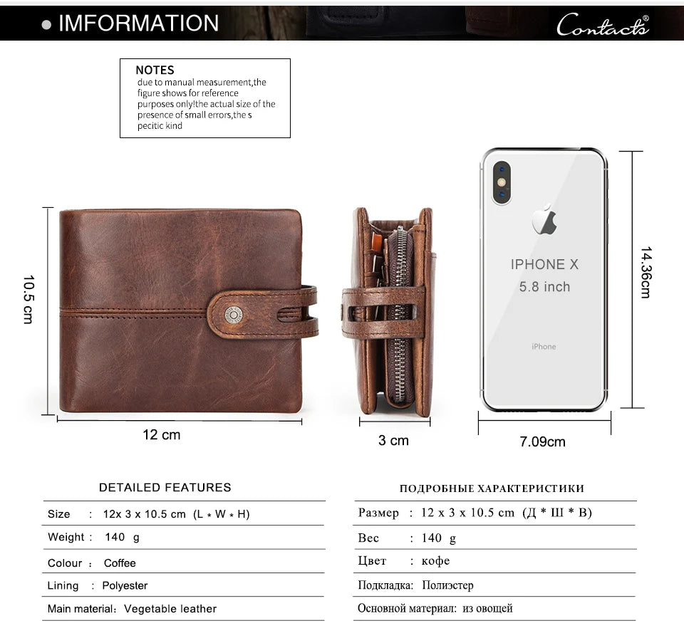 CONTACT'S Casual Men Wallets Crazy Horse Leather Short Coin Purse Hasp Design Wallet Cow Leather Clutch Wallets Male Carteiras