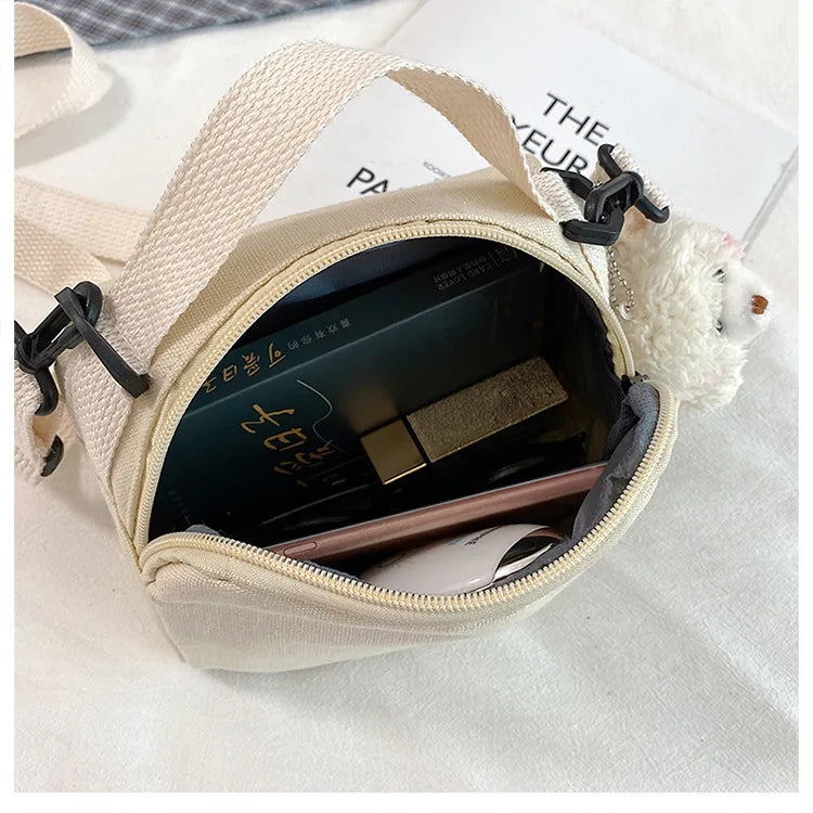 Ladies Fashion Canvas Small Square Bag Korean Version Multifunctional Cute Dog One-shoulder Diagonal Mobile Phone Package