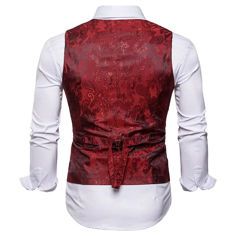 Men's Red Paisley Double Breasted Dress Vest 2024 Brand New Slim Fit Formal Business Sleeveless Waistcoat Men Chaleco Hombre 2XL